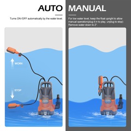 SHANGDA Sump Pump with Float Switch Submersible Water Pump Automatic 1.2HP 5000GPH Portable Dirty Clean Water Transfer Pump for Pool Draining Hot Tub Basement