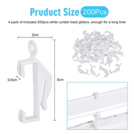 FFDHWU 200 Pieces Of Curtain Hooks, Track Pulley Hooks, Plastic Curtain Hooks, Shower Curtain Rings, Curtain Accessories, Suitable For Curtains, Shower Curtains, Clothes Drying Racks