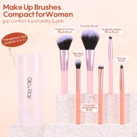 GLO&RAY Makeup Brushes 6Pcs - Travel Make Up Brush Set Professional for Eyeshadow, Foundation, Powder, Concealer, Blush, Eyeliner & Brow Blending Portable Face Cosmetic Brushes Kit with Case Mini