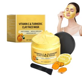 Gesichtsmaske Frauen,Vitamin C Kurkuma Clay Mask,Tonerde Maske,Tiefenreinigung Gegen Mitesser & Akne,Poren Verfeinern Gesicht,Reduziert Dunkle Flecken & Gleicht Den Aus