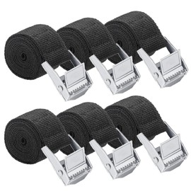 Pack of 6 short lashing straps, 0.5 m x 25 mm, black lashing straps with clamping lock, adjustable lashing straps with ratchet fastening straps for bicycle carrier, motorcycle, car, rear carrier,