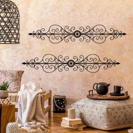 ruelen Metal Scroll Wall Decor Rustic Iron Wall Medallion Small Traditional Metal Scroll Wall Art for Home Living Room Front Porch Above Door Hallway Entryway Decoration 2 Pack