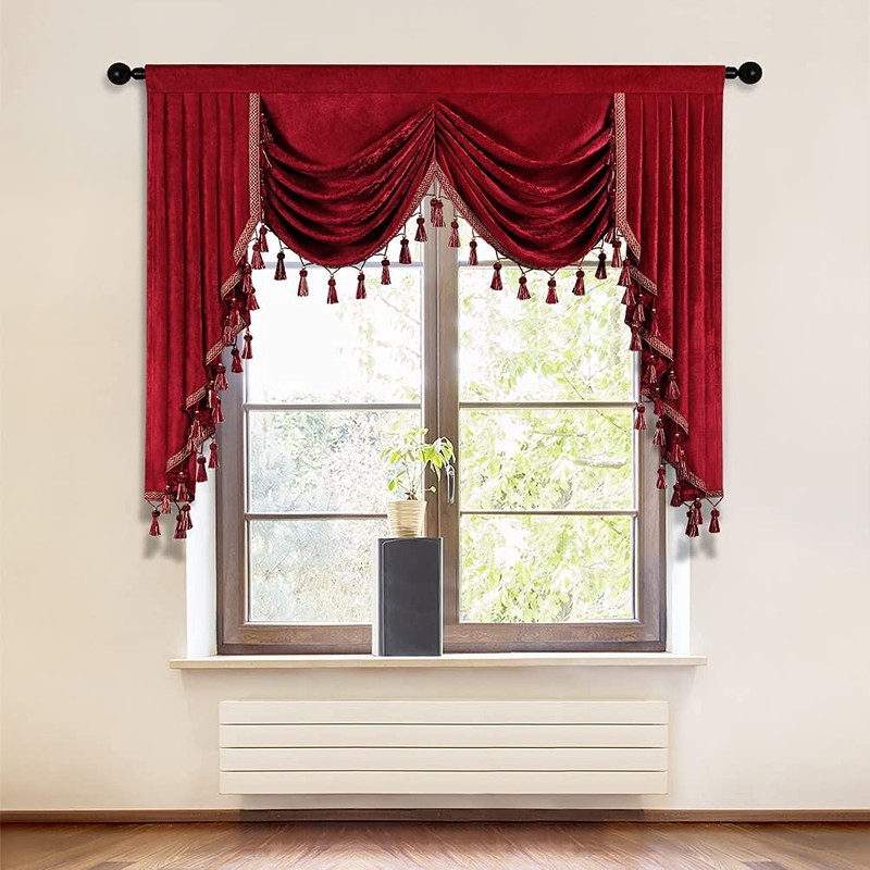 ELKCA Burgundy Red Valance for Festival Holiday Thick Chenille Window