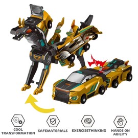 Collision Transforming Dinosaur Car Toy, Magnetic Dinosaur Transformer Car for Boys & Girls Party Favors Birthday Christmas (Gold)