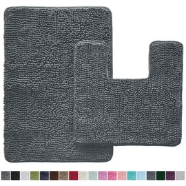 Gorilla Grip Soft Chenille Area Rug Set, 2 Piece Sets, Toilet Base Mat & 30x20 Mat, Absorbent Washable Mats, Microfiber Dries Quickly, Bath Rugs for Tub, Bathroom, Charcoal