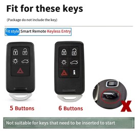ontto Metal Leather Car Key Fob Cover Fit for Volvo S60 V60 S80 XC70 XC60 V70 V40 2008-2017 5/6 Buttons Key Holder keyless Entry case Keyring Shell Bag Keychain auto Accessories Grey 1