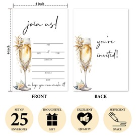 CIAEXRN 25 Pcs Join Us Wedding Invites, Champagne Pattern Invitaciones Para Boda, Invitation Cards For Wedding Birthday Graduation With Envelopes Double-Sided 4x6 Inch, Party Favor And Supplies -02