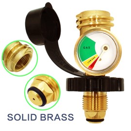 MOFLAME POL Valve Adapter with Gauge Fit 5lb-100lb Propane Tank, Converts POL LP Tank Service Valve to QCC1/Type1 Propane Regulator with Propane Tank Gauge for Propane Cylinder, BBQ Gas Grill, Heater