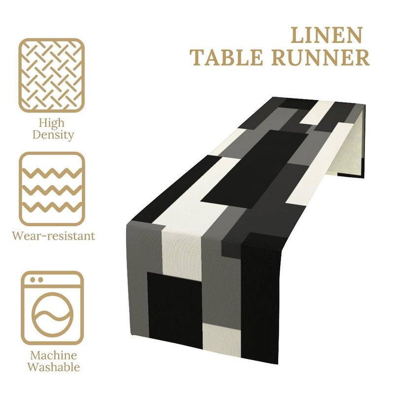 Black Grey Table Runner White Gray Modern Abstract Geometric Kitchen