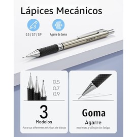 Nicpro Juego de 6 lápices mecánicos artísticos, 3 lápices de dibujo de metal de 0.020 in, 0.028 in, 0.035 in, 3 soportes de plomo de grafito de 0.079 