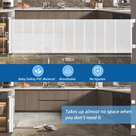 Huafly 98 Inch Retractable Baby Gates Extra Wide, no Drilling Baby Gates for Large Openings, Child Gates, Safety Gates, Extra Long Dog Gates on Doorways, Stairs, Outdoor, Indoor (White, 98 Inch)
