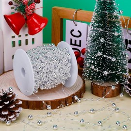 Christmas Tree Beads Garland Decoration,66 Feet Silvery Pearl Strands Chain for Christmas Tree Decor,Crafts and Holiday Decor