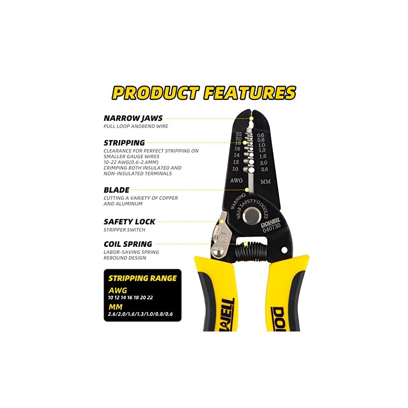 DOWELL 10-22 AWG Wire Stripper Cutter Wire Stripping Tool And