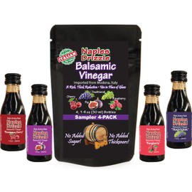 Naples Drizzle Barrel-Aged Balsamic Vinegar of Modena -- Rich, Extra Thick, No Added Sugar or Thickeners, Better-Than-Glaze Balsamic Drizzle (4-Pack -- 1oz Mix Flavors). TSA-Approved Travel & Picnic Size