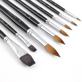 Sable Watercolour Brushes, 8PCS Kolinsky Sable Brushes & Genuine Squirrel Hair Flat Wash Brushes Enhanced Color Holding Capacity for Watercolour Gouache Inks Painting