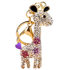JewelBeauty 3D Handmade BlingBling Crystal Cute Giraffe Keychain Rhinestone Keyring Selection Purse Charm Car Bag Pendant Accessories