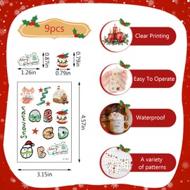 Threetols 9 Sheet Christmas Scratch Stickers, Self-Adhesive Stickers for Christmas Crafts Tree Bell Snowman Deer Stickers Temporary Tattoos for Xmas New Year Party Props