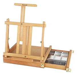 Creative Mark Renoir Large Table Top Art Easel & Sketchbox - Portable Lightweight Art Easel with Metal Lined Storage Drawer with Dividers for Painting - Natural Beechwood Finish - Ideal for Artist