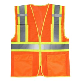 SULWZM High Visibility Reflective Safety Vest with Zipper and Pockets Orange,4XL