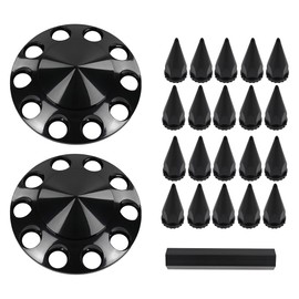 LQI Front Wheel Covers Hub Axle Cover 33mm Spiked Screw-on Lug Nut Covers Spiked Fit for Semi Truck 22.5" 24.5" Wheels ABS Plastic Black