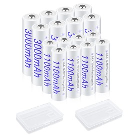 AA AAA Rechargable Batteries Combo with 3000mAh 8 Pack and AAA 1000mAh Batteries 8 Pack High Capacity 1.2V NiMH Batteries Low Self Discharge