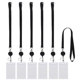 BTYMS 6 Pcs ID Card Holder Set 25-Inch Lanyard + 4.3x2.3-Inch Waterproof Vertical Holder Easy-Pull Anti-Fall Work Card Holder Access Card Employee ID Protective Cover