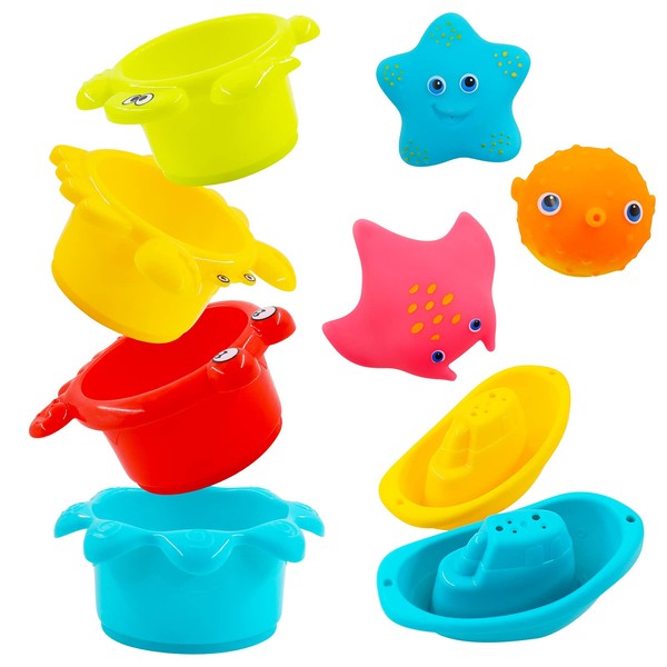 PHYLES Bath Toy, 9 Pieces Colourful Bath Toy, Baby Water