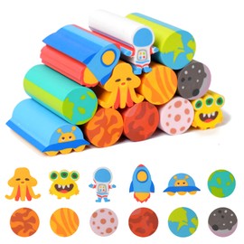 Wolpark 12pcs Larg Erasers for Kids, 3D Long e Aliens Planets Spaceman Cute Erasers Fun Outer Space Pencil Eraser for Students Back to School Supplies Classroom Homework Prizes Party Favors