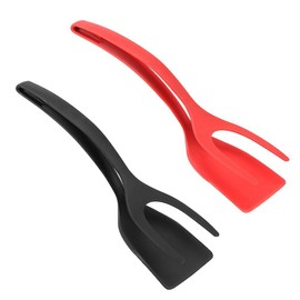 2 Pcs Egg Flipper Spatulas, 2 in 1 Grip and Flip Spatula Tongs Egg Flipper Tong, Eggs Flipper, Spatula Tong Grill Clamp for Kitchen Cooking Baking (Black +Red, One Size)