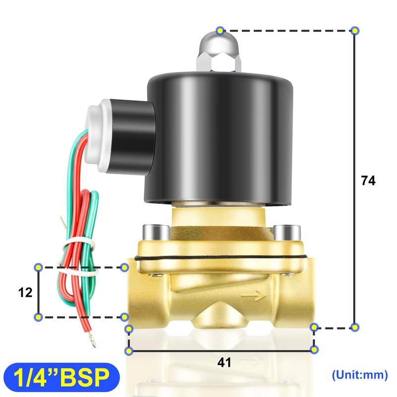 TAILONZ PNEUMATIC 1/4 Inch BSP 12V Brass Electric Solenoid Valve