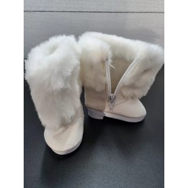 Justaskjoyce Boots, Tall  Leather Winter Plush Boots, White Fur Trim, for 18" Dolls