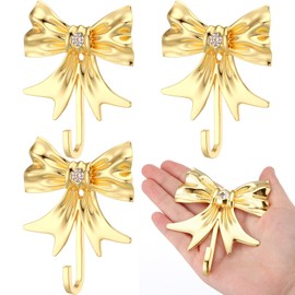Honeydak 4pcs Large Gold Bow Knot Hooks with Diamond 3. 54 Inch Bow Wall Hook Metal Hanger for Coats Towel Hat Bag Butterfly Wall Door Hanger Decorative Holder for Wedding Bathroom Living Room Kitchen