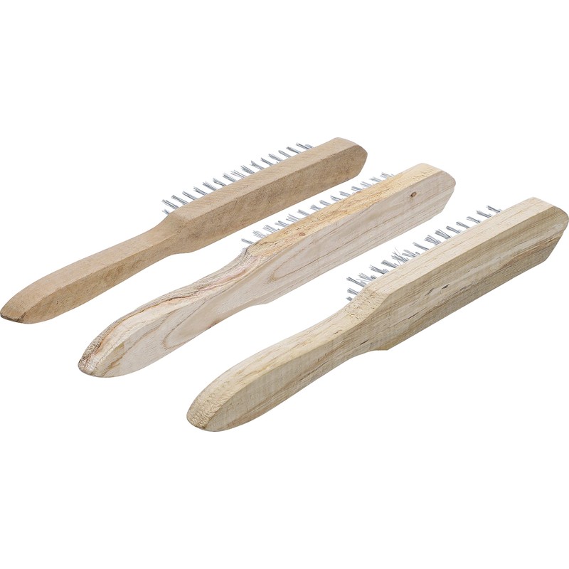 Kraftmann 85815 Wire Brush Set 3-Piece Wooden Handle 2-3-4 Rows