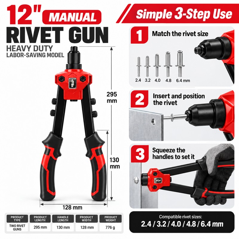 Manual Blind Rivet Gun for Metal Fastening – Labor-Saving Long-Handle