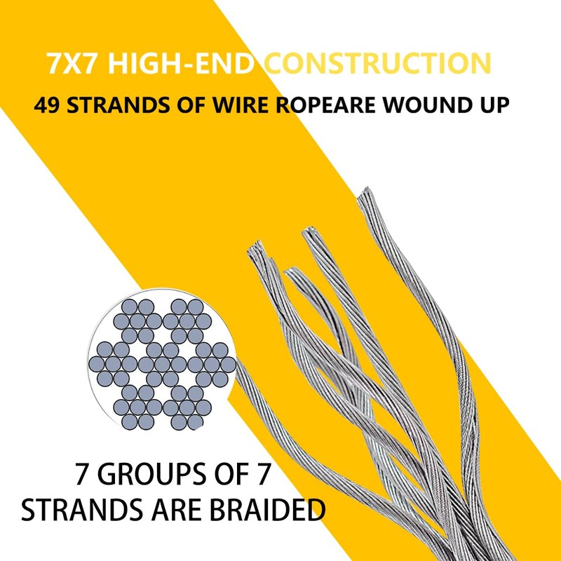 RECTOO 200FT 1/8" T316 Stainless Steel Cable with Cutter, 7x7