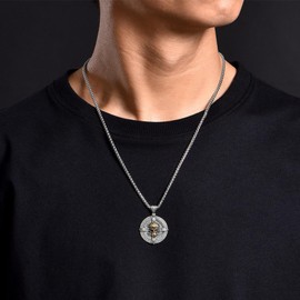 Stainless Steel Gold Skull Head Round Pendant Necklace for Men Women,Titanium Steel Skeleton Vintage Skull Jewelry Chain Necklace for Mens,Viking Skull Circle Charms Necklaces for Man Women,24inch Chain