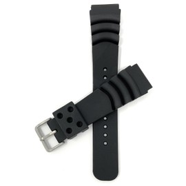 Bandini 22mm Rubber Watch Strap for Seiko Watch Band, 22mm Rubber Watch Band, Replacement Dive Watch Band for Original Seiko Watch Bands, Curved Lines - Black Diver Rubber Watch Bands for Men