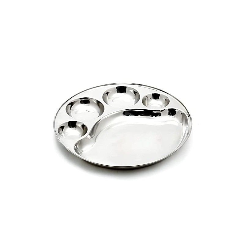 Round 5 Compartment Stainless Steel Lunch Plate Big