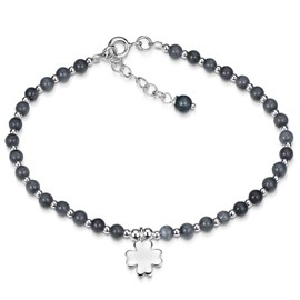 MATERIA by Matthias Wagner Women's Gemstone Bracelet Agate 925 Silver Clover Leaf 17.5-20 cm, Sterling Silver, Agate