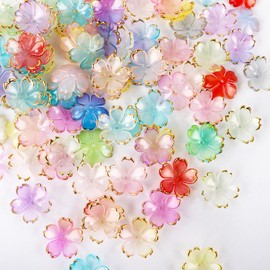 Dmnnlp 100Pcs Acrylic Flower Beads for Bracelets, 5-Petal Floral Charms with Gold Edge, Craft Beads for Bracelets Necklaces Jewelry (Mixcolors)