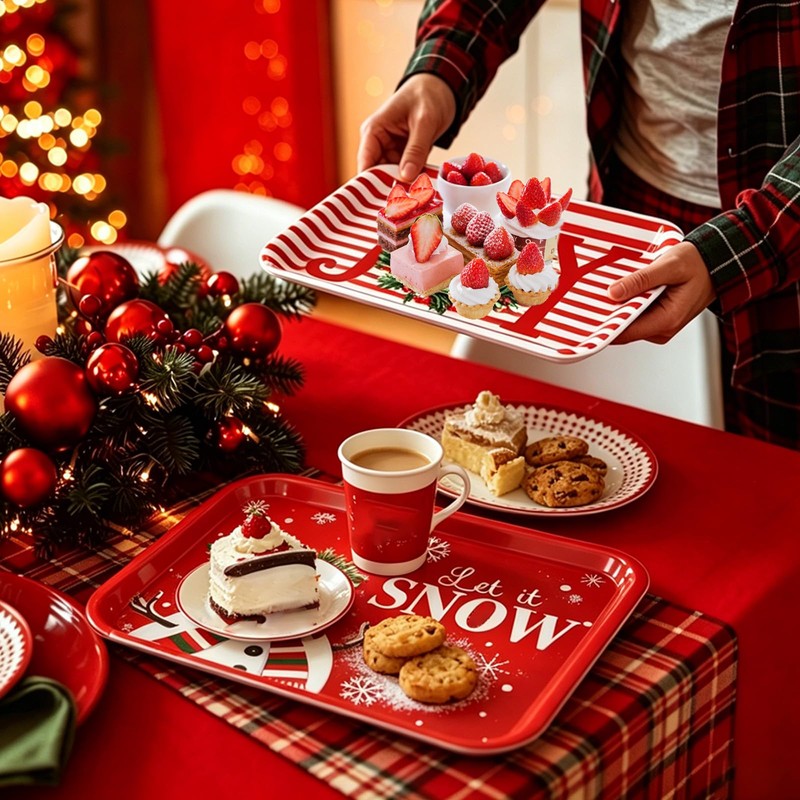 3Pcs 13x10 Inch Christmas Serving Trays Set Xmas Platters Dishes