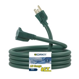 Zorky 8ft Outdoor Extension Cord for Christmas Decorations - 16/3 Heavy Duty SJTW Waterproof Green Electrical Cable with 3 Prong Grounded Plug for Safety, Great for Lawn and Major Appliances