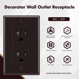 Micmi 20A Decorator Receptacle Outlet, Tamper Resistant, Decorative Electrical Receptacle, 20 Amp 125 Volt, Grounding with Wall Plate UL Listed (10Pack, Brown)