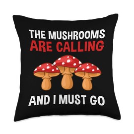 Cute Toadstool Fungi Pine Hunter Picking Designs Funny Mushroom Gift for Women Men Mellow Morel Hunting Lover Throw Pillow, 18x18, Multicolor
