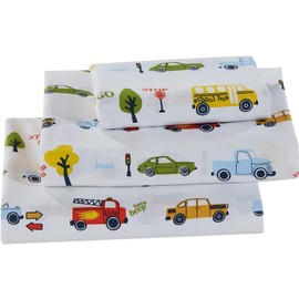 Sheet Set Kids/Teens Children Boys School Bus Fire Truck Taxi Cab Vehicle Transportation Trees Yellow Red Green Light Blue New # School bus (Twin Sheet)