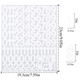 1 Inch Number Stickers, 864 Pieces 0-9 Self Adhesive Numbers Puntuaction Label Stickers for Mailbox, Scrapbooking - White