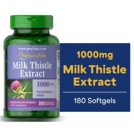 Puritan's Pride Milk Thistle 1000mg 4:1 – 360 Softgels Total  Liver Health