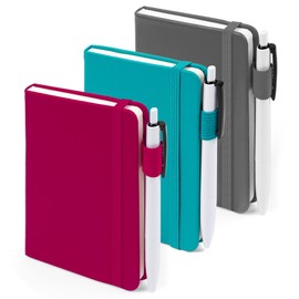 3 Pack A6 Pocket Notebooks, Feela Hardback Lined Small Notebooks with Dividers and Black Pens, Classic Ruled Mini Notepads Journal Bulk, Office School Writing Plan Memos, 9 X 14cm, Solid Colours