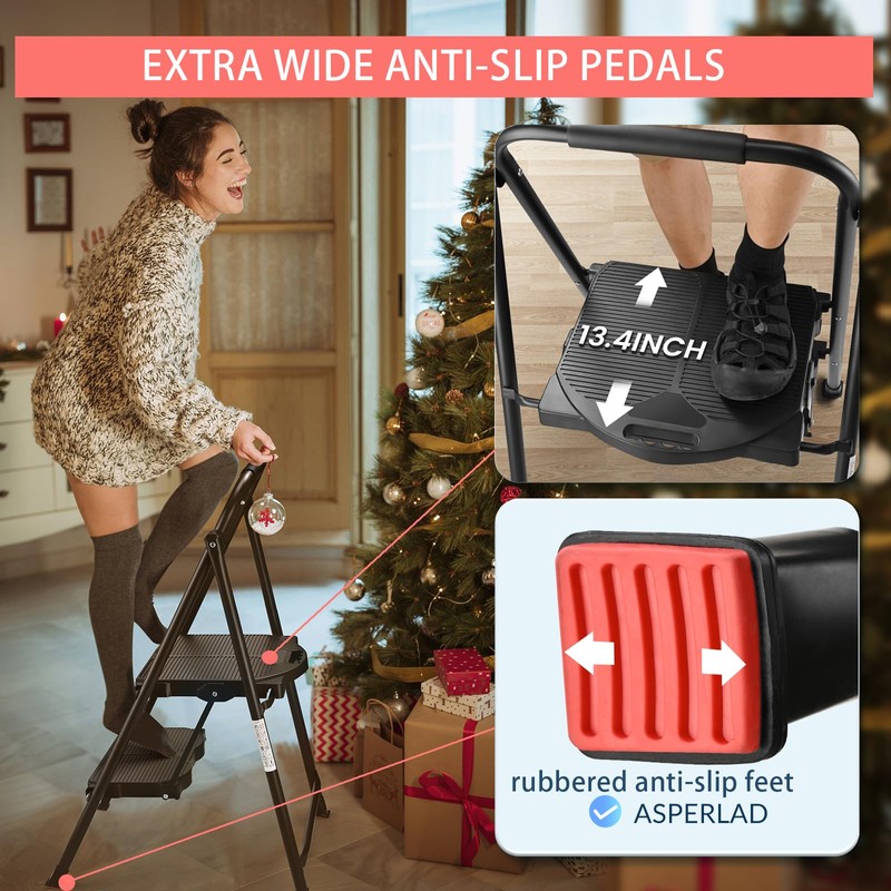 600lbs 2 Step Ladder,Folding Step Stool with Wide Anti-Slip Pedal,