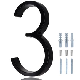 6 in Large House Numbers, Metal Modern House Numbers, Black House Numbers for Outside with Screws, High Gloss Black Number 3